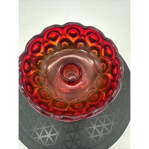 VTG. L.E. Smith Amberina Glass Moon and Stars Candle Holder Red Orange Ombré - Picture 5 of 7
